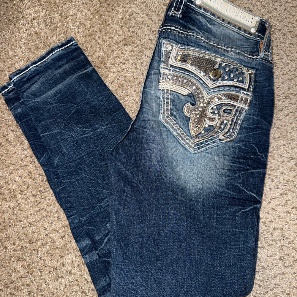 Rock Revival Blue Skinny Jeans with Decorative Stitching